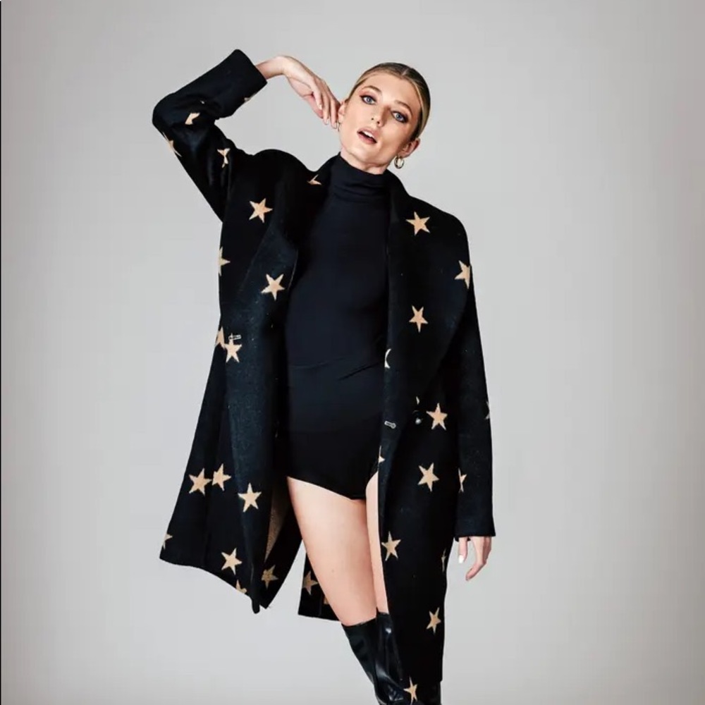 Avec Les Filles Star Jacquard Shawl Collar Coat